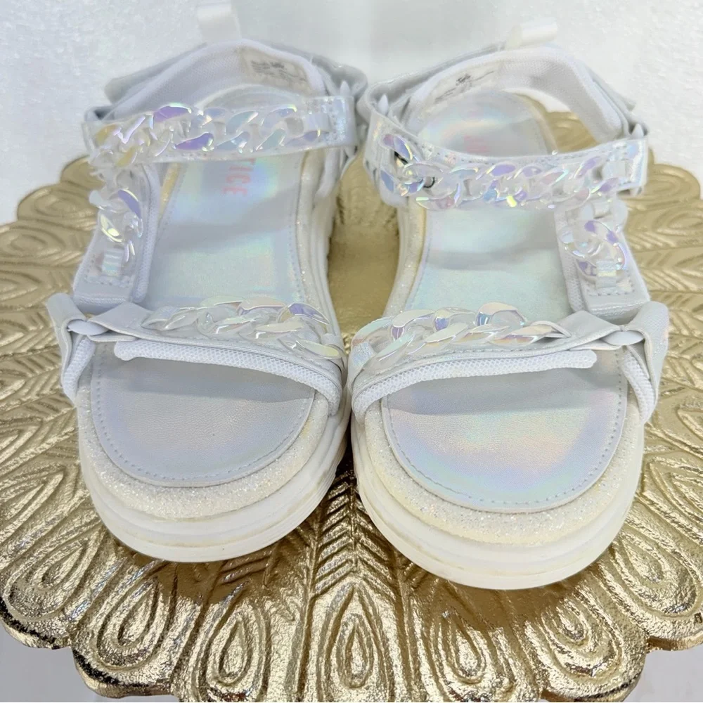 Justice‎ Girls Sandals Size 3 White Iridescent Chain Platform NWOT